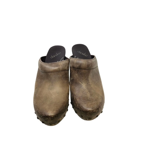 Dansko 38 Brown Leather Wooden Clog Chunky Comfort Boho Rae Heel Orthopedic - Picture 7 of 7